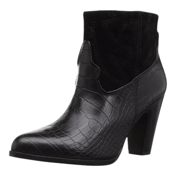 Matisse‎ X Understated Black Leather Boot Done N Dusted Suede Pointy Toe Western - Picture 1 of 10